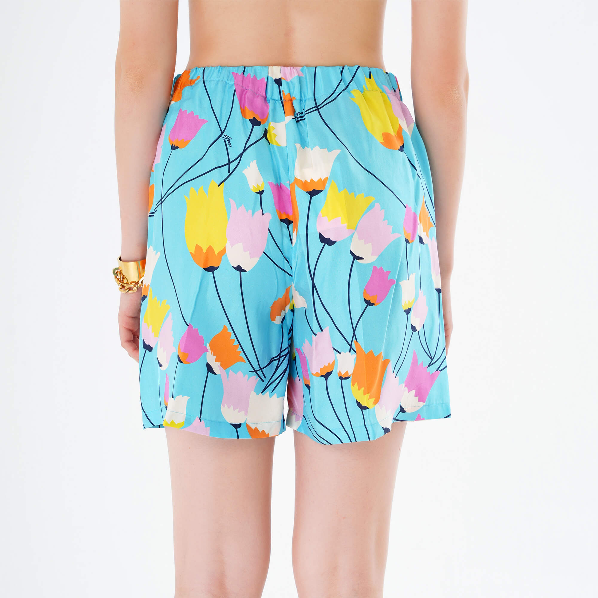 Gucci - Multicolor Tulip Print Silk Shorts IT40